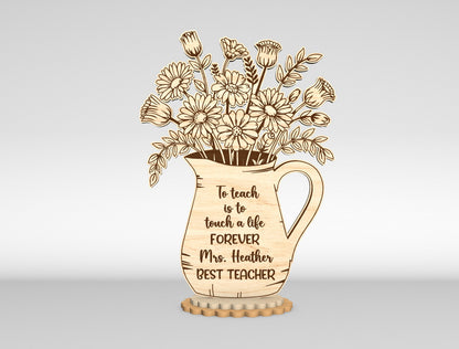 Teacher Flower Vase SVG Laser Cut File for Glowforge and LightBurn