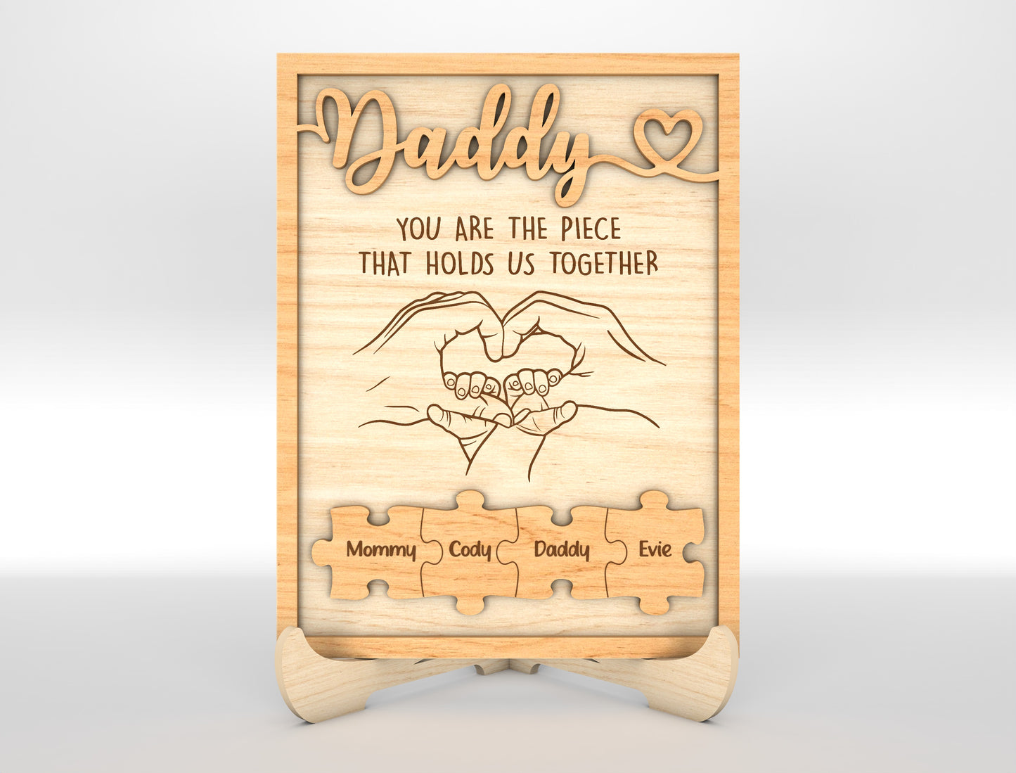 Personalized Dad Puzzle Hands SVG Laser Cut File for Glowforge