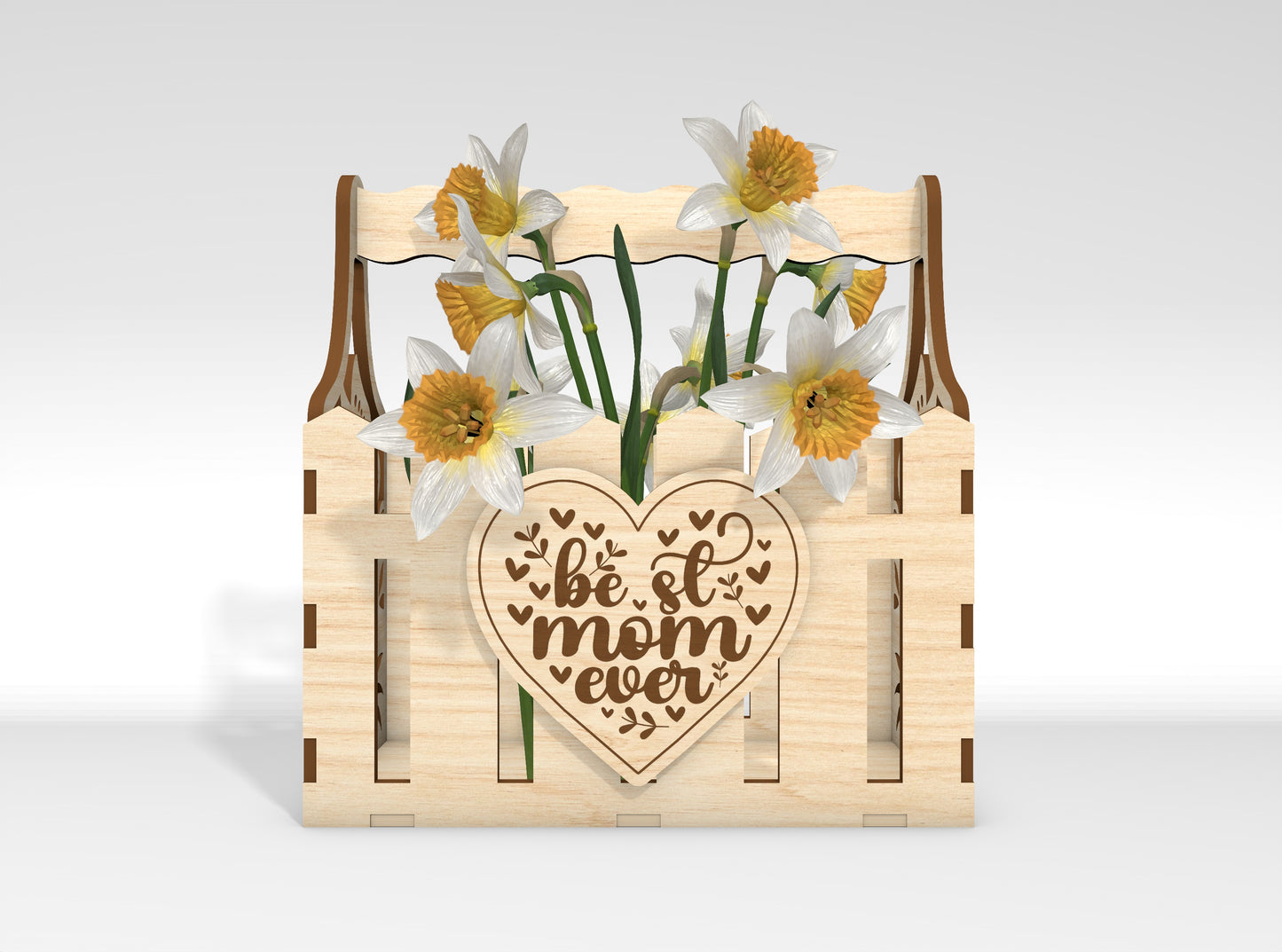 Mother's Day Flower Basket SVG Engraved Floral Gift Laser Cut File for Glowforge and xTool