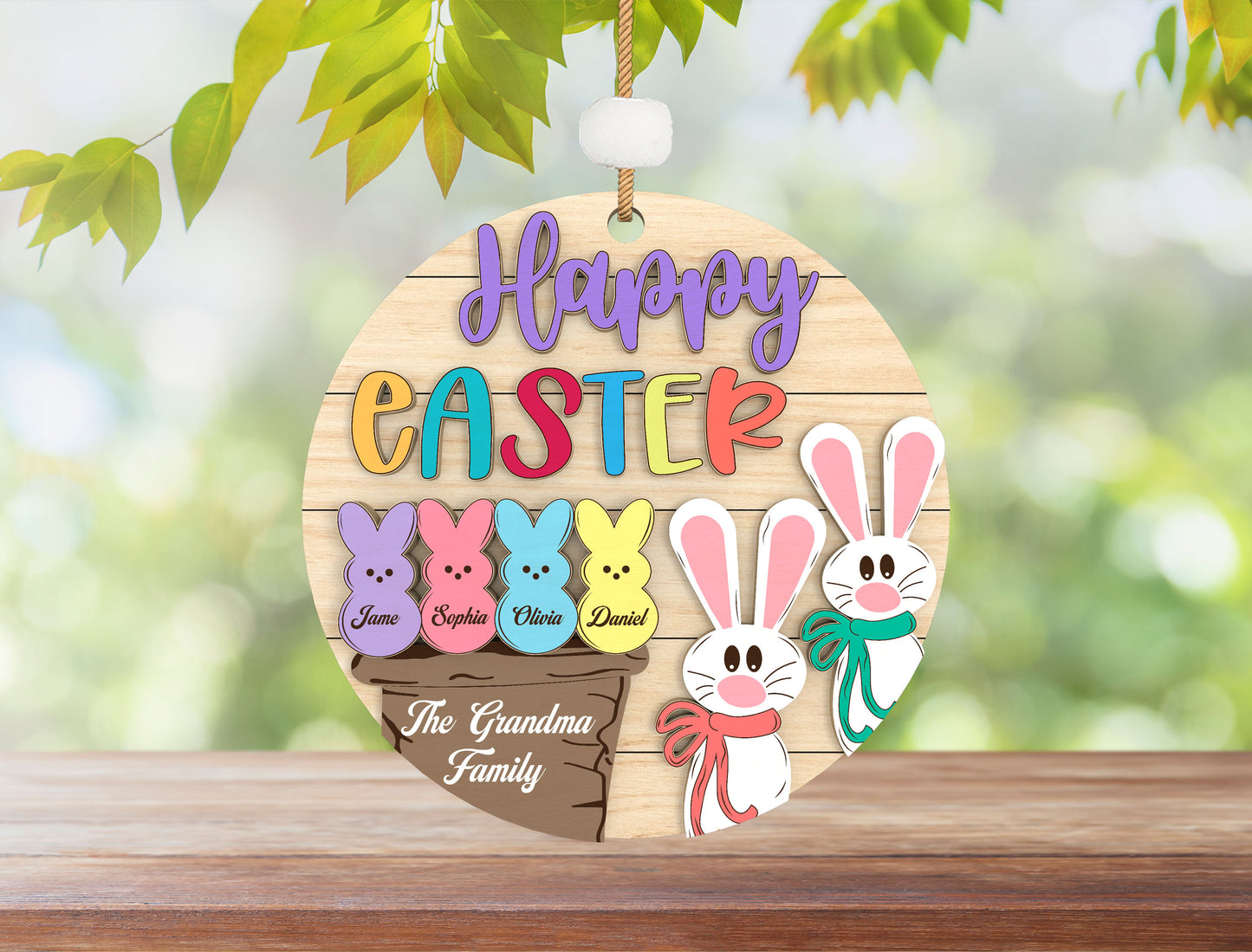 Personalized Easter Family Ornament SVG Happy Easter Peeps for LightBurn