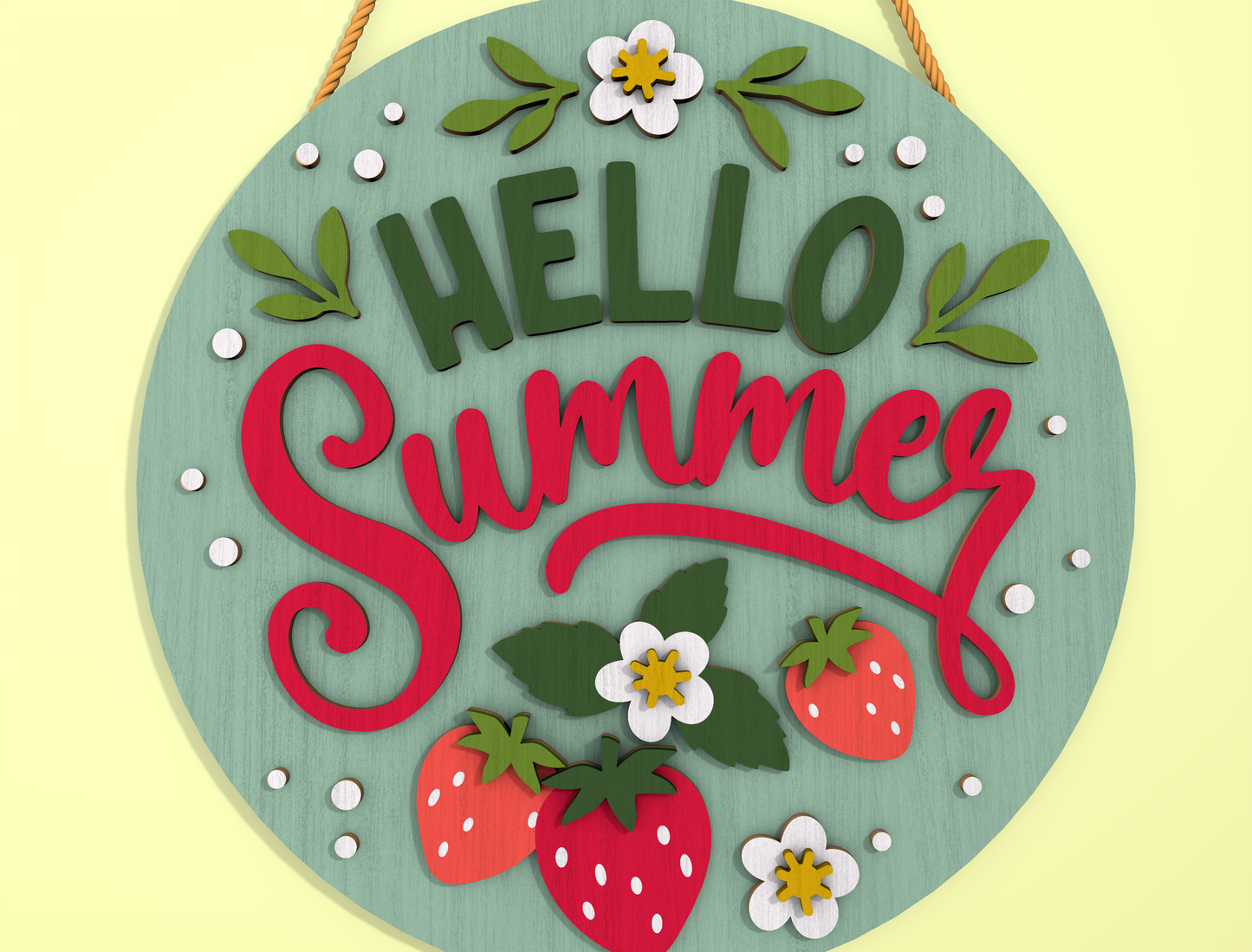 Hello Summer Strawberry Door Hanger SVG Laser Cut File for Glowforge and xTool