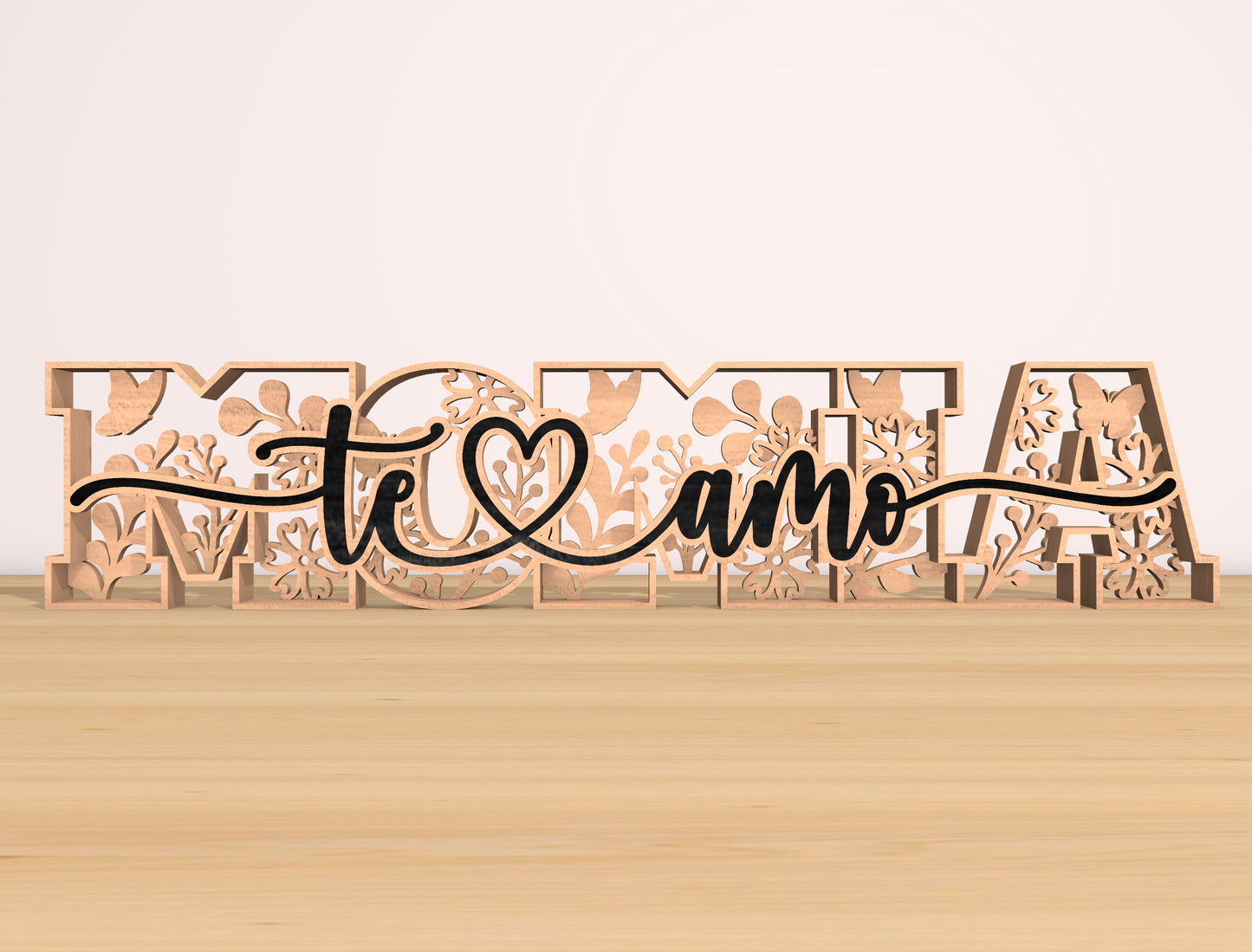 Te Amo Mom Floral Word Laser Cut File Bundle | Mother Typography Decor | Layered Wooden Letters | Glowforge, xTool, LightBurn, etc.