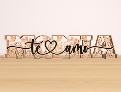 Te Amo Mom Floral Word Laser Cut File Bundle | Mother Typography Decor | Layered Wooden Letters | Glowforge, xTool, LightBurn, etc.