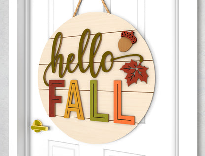 Hello Fall Door Hanger SVG for Glowforge xTool LightBurn