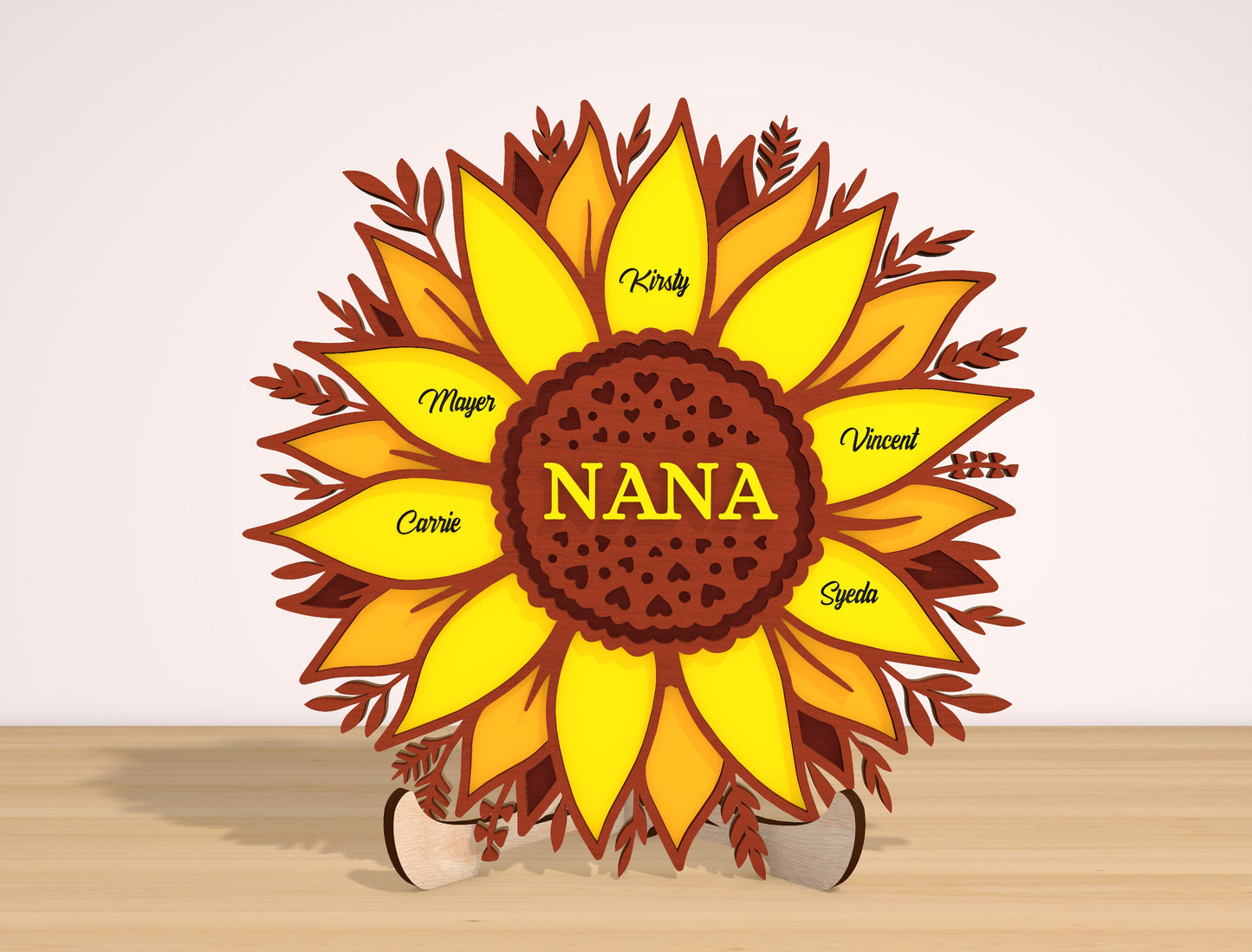 Mother’s Day Sunflower Laser Cut File | Personalized Mom Name Decor | Layered Floral Wooden Design | Glowforge, xTool, LightBurn, etc.