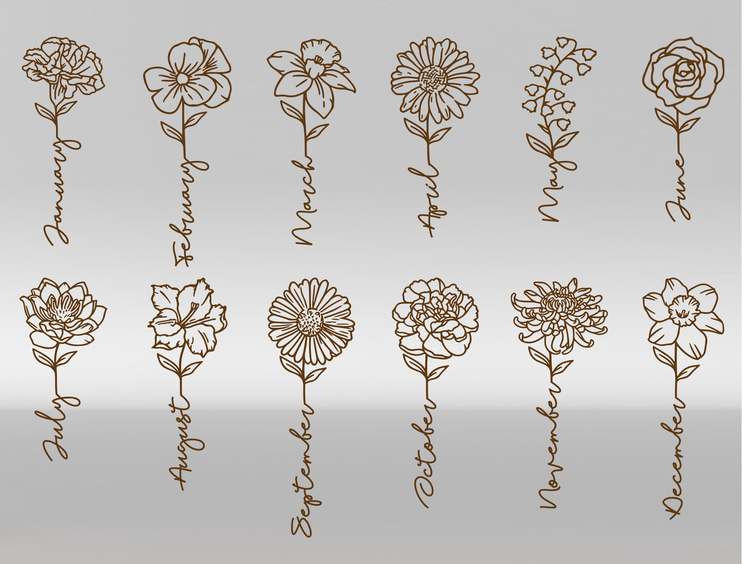 Custom Name Birth Month Flower Heart Sign SVG for Glowforge