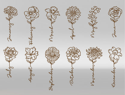 Custom Name Birth Month Flower Heart Sign SVG for Glowforge
