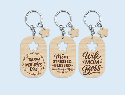Mother's Day Mom Keychain SVG Bundle 18 Designs for LightBurn and xTool