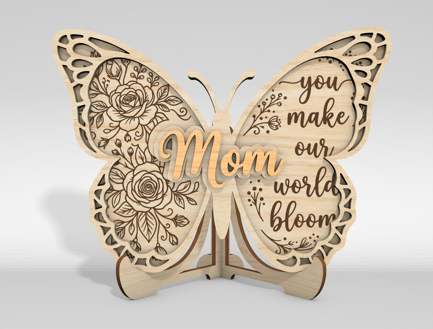 Mom Butterfly Tabletop Sign SVG Bundle Mother's Day Desk Decor Laser Cut File for Glowforge and xTool