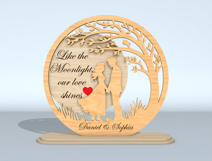 Personalized Romantic Couple Wooden Silhouette Laser Cut File Bundle | Love Tabletop Decor | Anniversary Gift Set | Glowforge, xTool, LightBurn, etc.