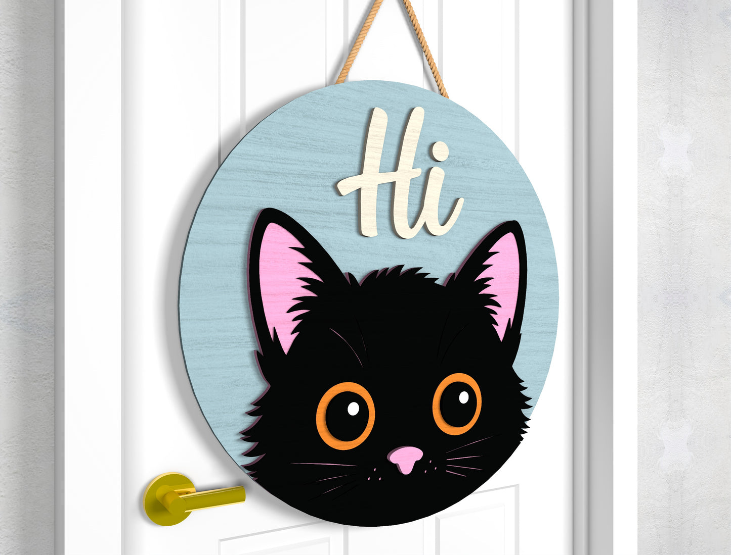 2 Halloween Black Cat Door Sign SVG Laser Cut Files for LightBurn