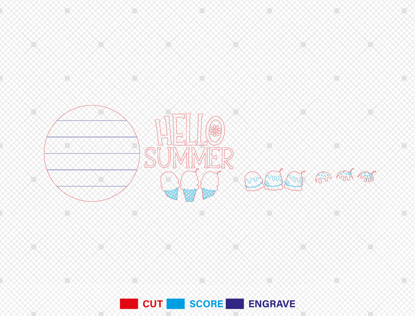 Hello Summer Ice Cream Door Hanger SVG Laser Cut File for Glowforge and xTool