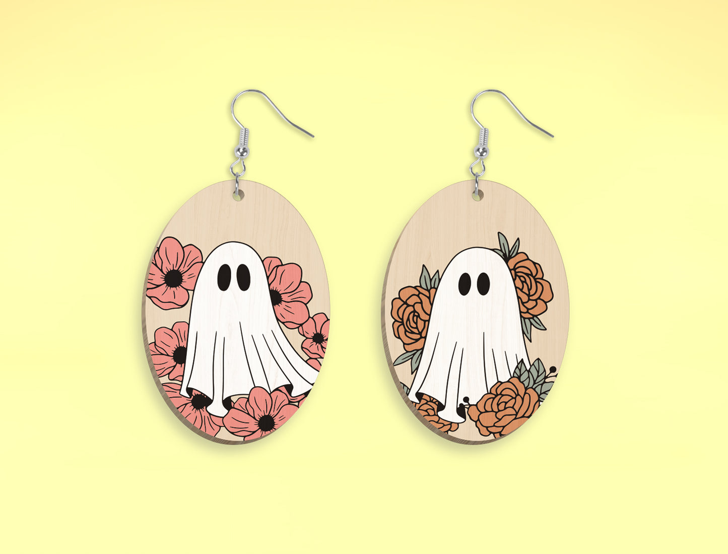 9 Floral Ghost Earrings SVG Halloween Laser Cut Bundle for xTool