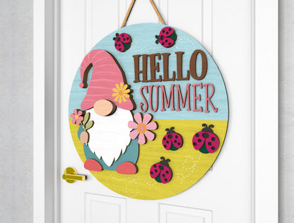 Hello Summer Gnome Door Hanger SVG Laser Cut File for xTool and Glowforge
