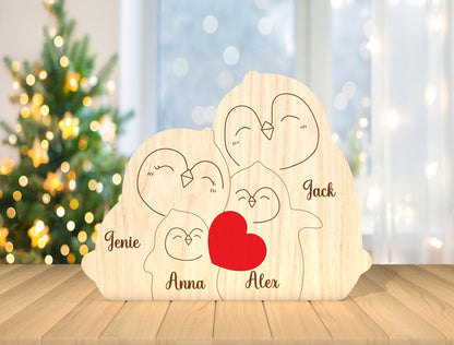 Personalized Penguin Family Puzzle SVG for Glowforge and xTool