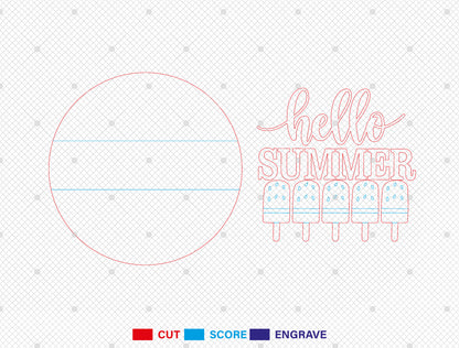 “Hello Summer” Watermelon Popsicle Door Sign SVG for Glowforge