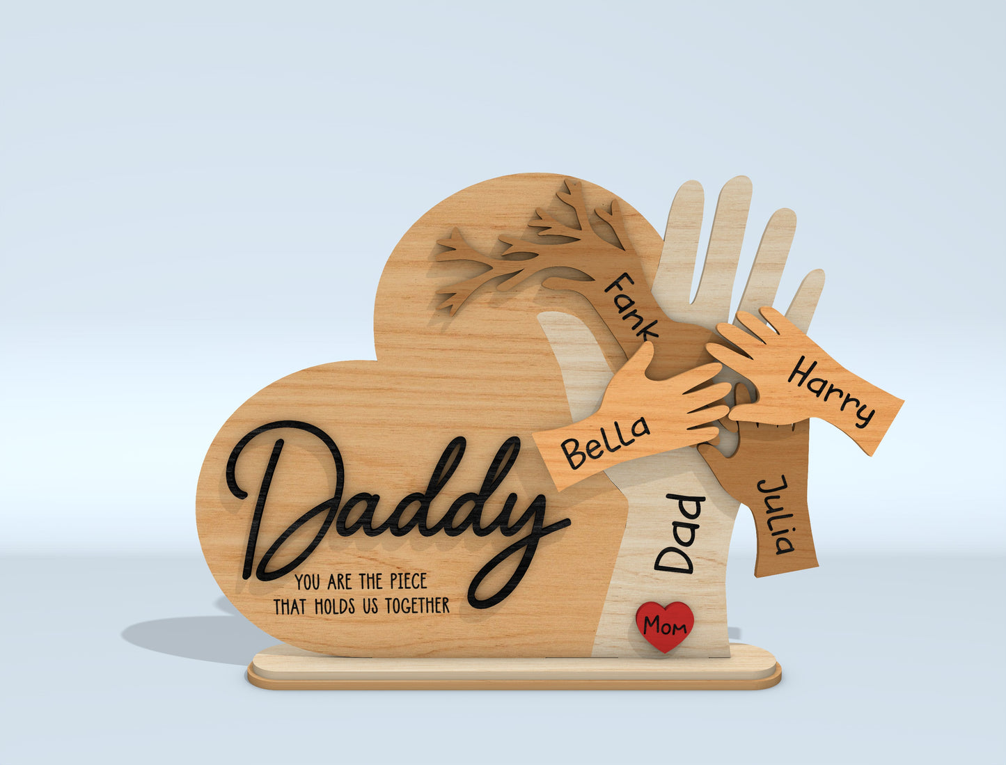 Dad Kids Hand Name Sign SVG Laser Cut File for LightBurn and Glowforge
