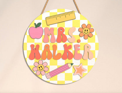 Personalized Gingham Classroom Door Sign SVG Laser Cut File for xTool