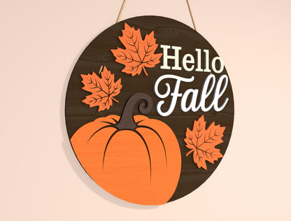 Hello Fall Pumpkin Door Hanger SVG Bundle for Glowforge xTool LightBurn | 2 Designs