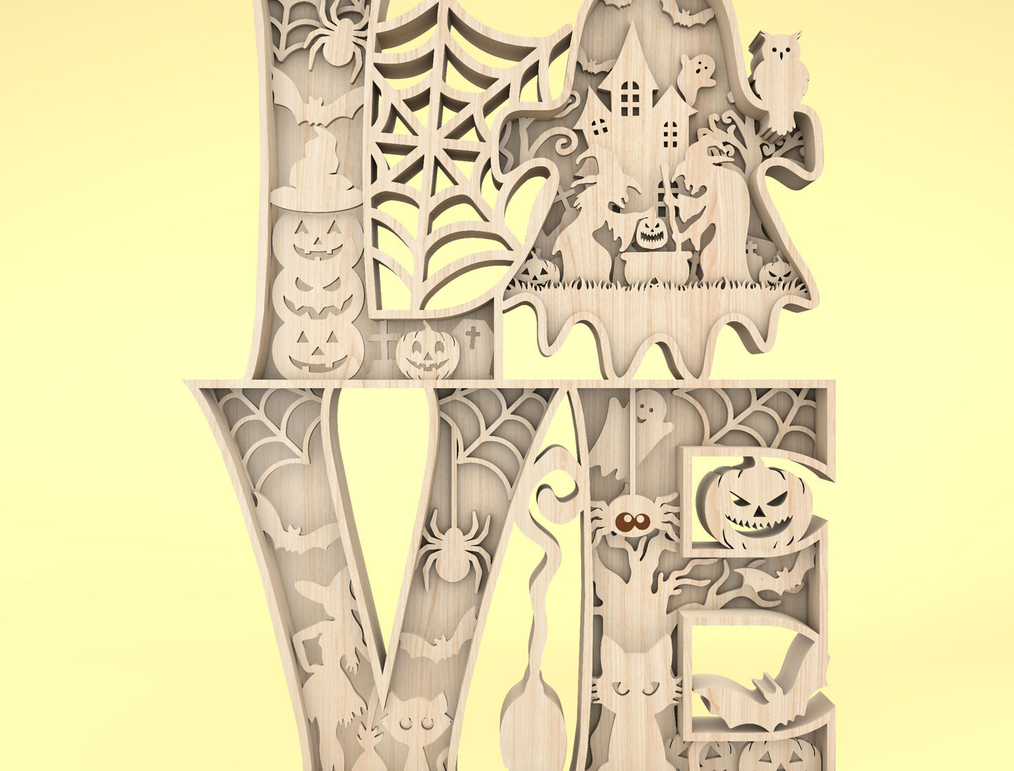 Multilayer LOVE Halloween Scene Art SVG for Glowforge xTool LightBurn