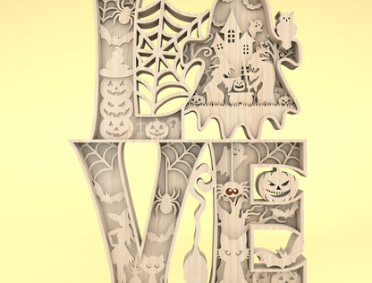 Multilayer LOVE Halloween Scene Art SVG for Glowforge xTool LightBurn