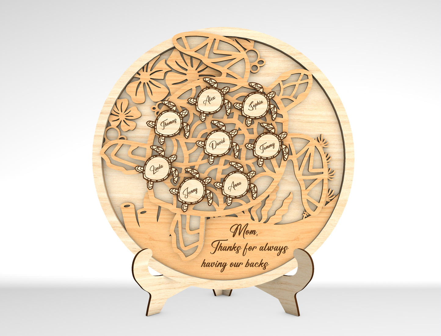 Personalized Turtle Family SVG Custom Name Sign Laser Cut File for xTool and LightBurn