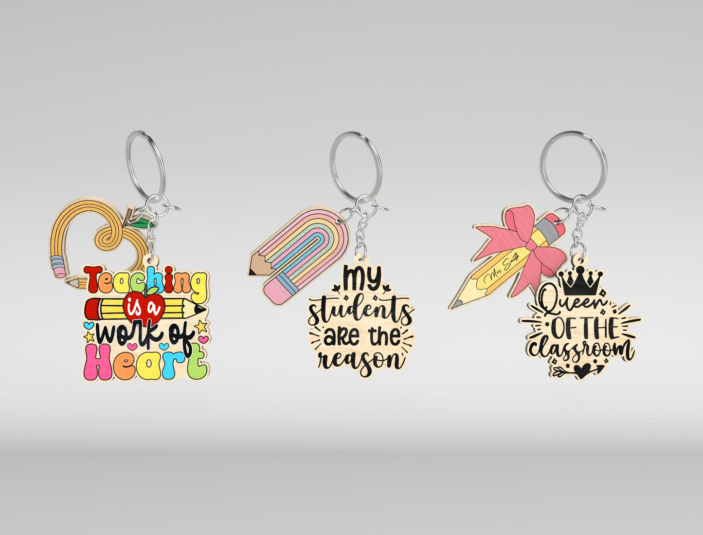 Teacher Keychain Bundle SVG Laser Cut File for Glowforge and xTool