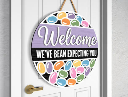 Happy Easter Bunny Welcome Door Sign SVG Colorful Egg Spring for Glowforge
