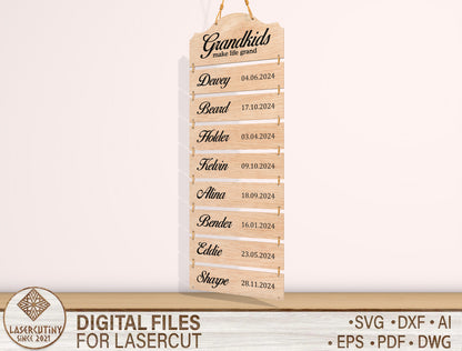 Grandkids Birth Stats Hanging Sign SVG for LightBurn and Glowforge