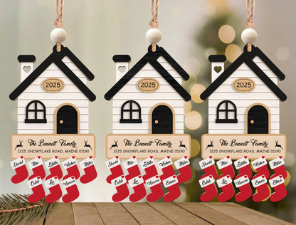 Personalized Christmas Family House Ornament Laser Cut File | Ready to Cut | Glowforge, xTool, LightBurn, etc.