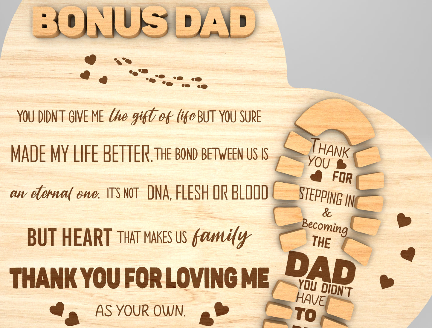 "To My Bonus Dad" Keepsake Sign SVG Laser Cut File for Glowforge and LightBurn