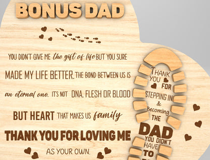 "To My Bonus Dad" Keepsake Sign SVG Laser Cut File for Glowforge and LightBurn