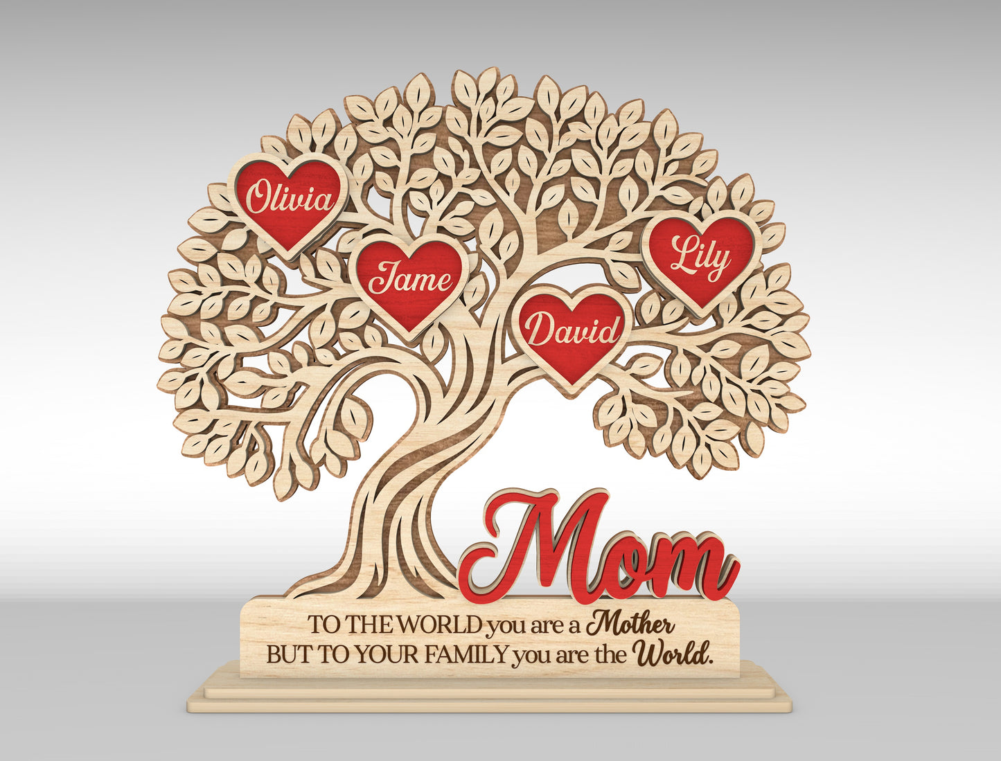 Custom Name Heart Tree Mom Sign SVG Multiple Titles for Glowforge