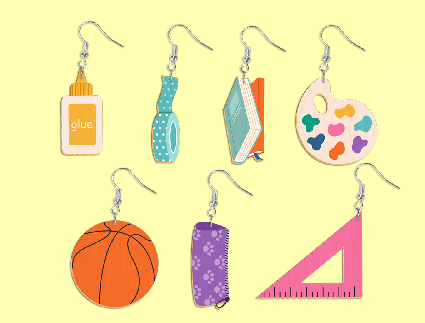 School Supplies Earrings Bundle SVG Laser Cut File for Glowforge Users