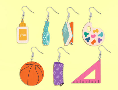 School Supplies Earrings Bundle SVG Laser Cut File for Glowforge Users