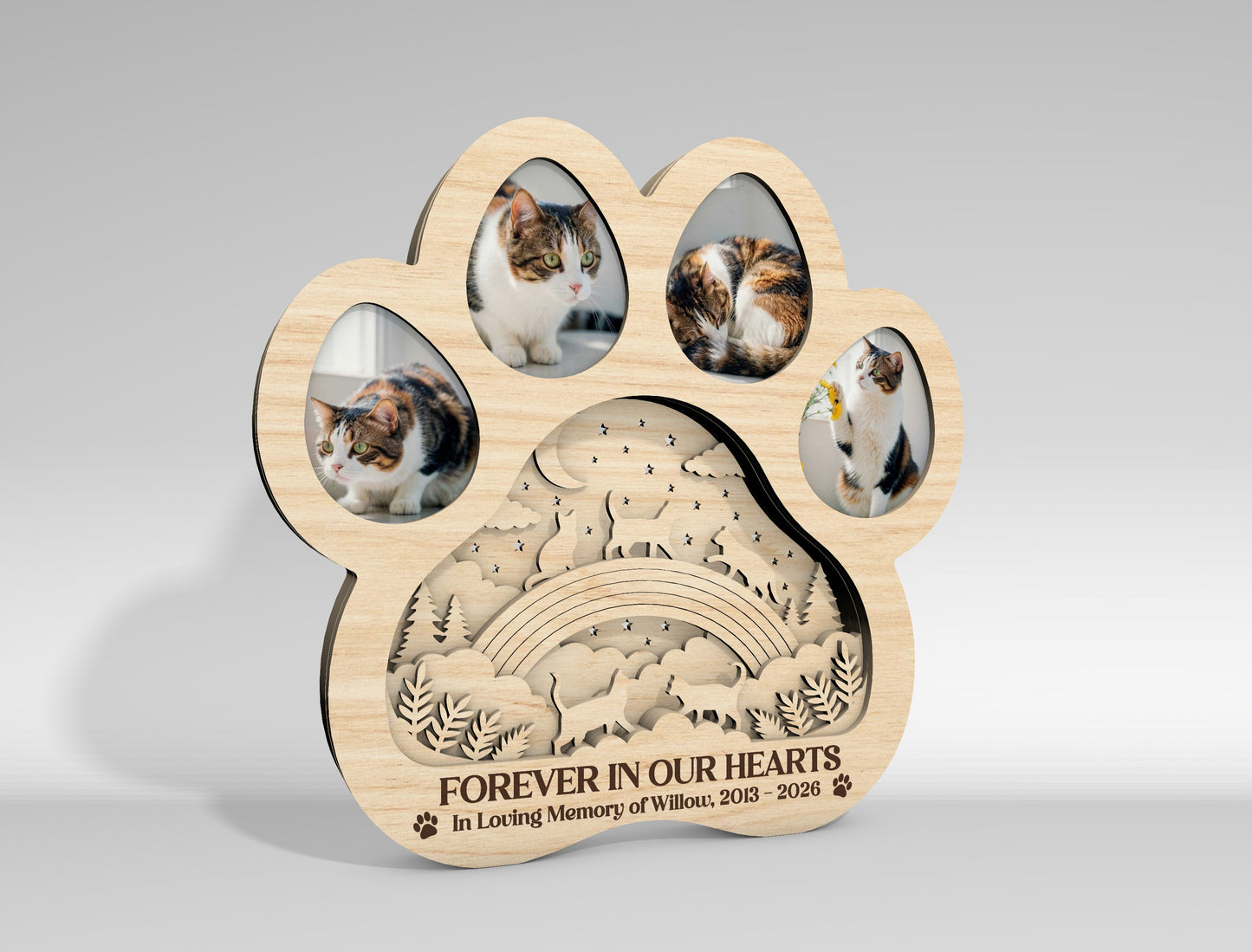 Pet Memorial Multilayer Photo Frame SVG Paw Decor Laser Cut File for Glowforge