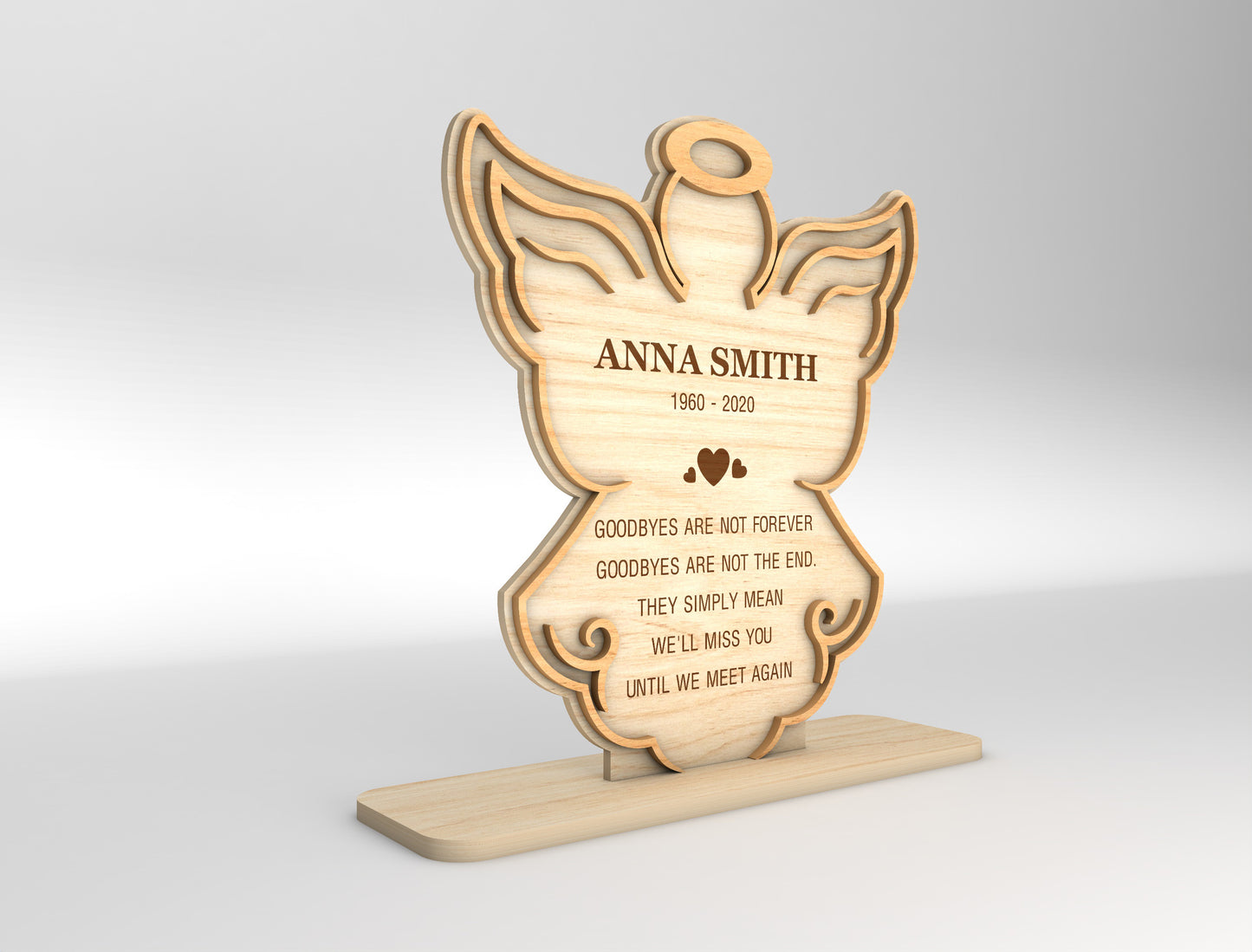 Angel Memorial Tabletop Sign SVG Plaque with Name Dates Laser Cut File for xTool