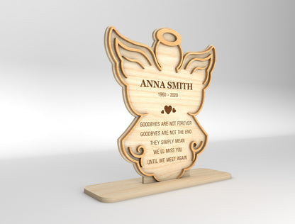 Angel Memorial Tabletop Sign SVG Plaque with Name Dates Laser Cut File for xTool