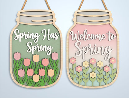 Spring Mason Jar Door Hanger Laser Cut File | Ready to Cut | Glowforge, xTool, LightBurn, etc.
