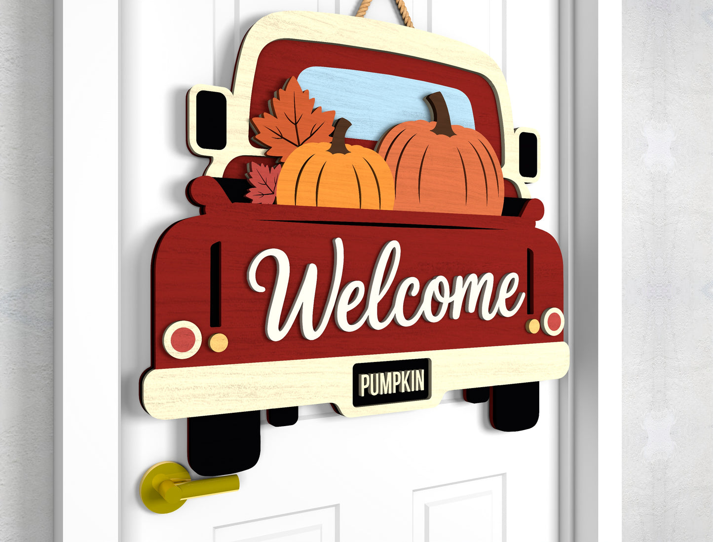 Welcome Pumpkin Truck and Pumpkin Spice Season Door Hanger SVG Set for Glowforge xTool LightBurn 2 Designs