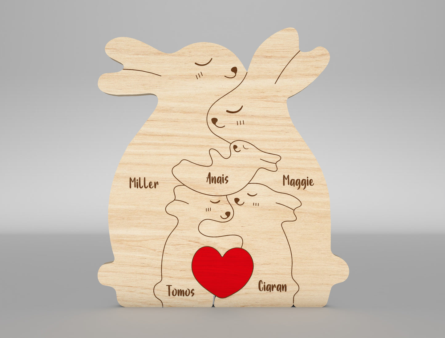 Bunny Family Puzzle Sign SVG for Glowforge and xTool