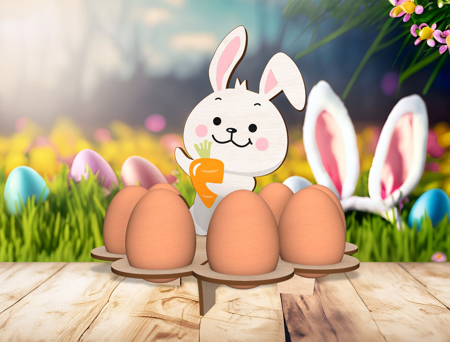 Easter Bunny Egg Holder Tray SVG Wooden Decor for Glowforge and xTool