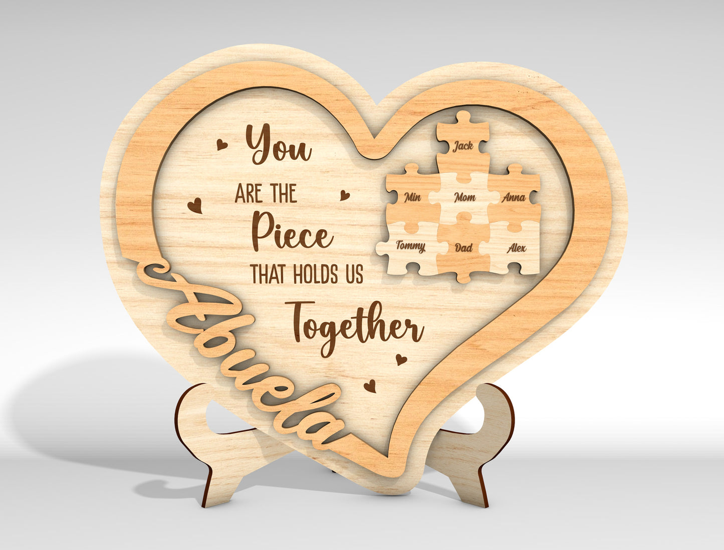 Personalized Mom Heart Puzzle Sign SVG for Glowforge and xTool