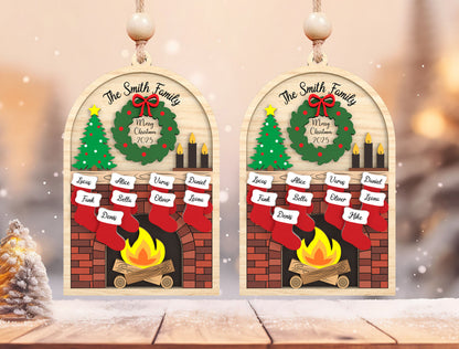 Personalized Family Fireplace Mantel Christmas Ornament SVG 4
