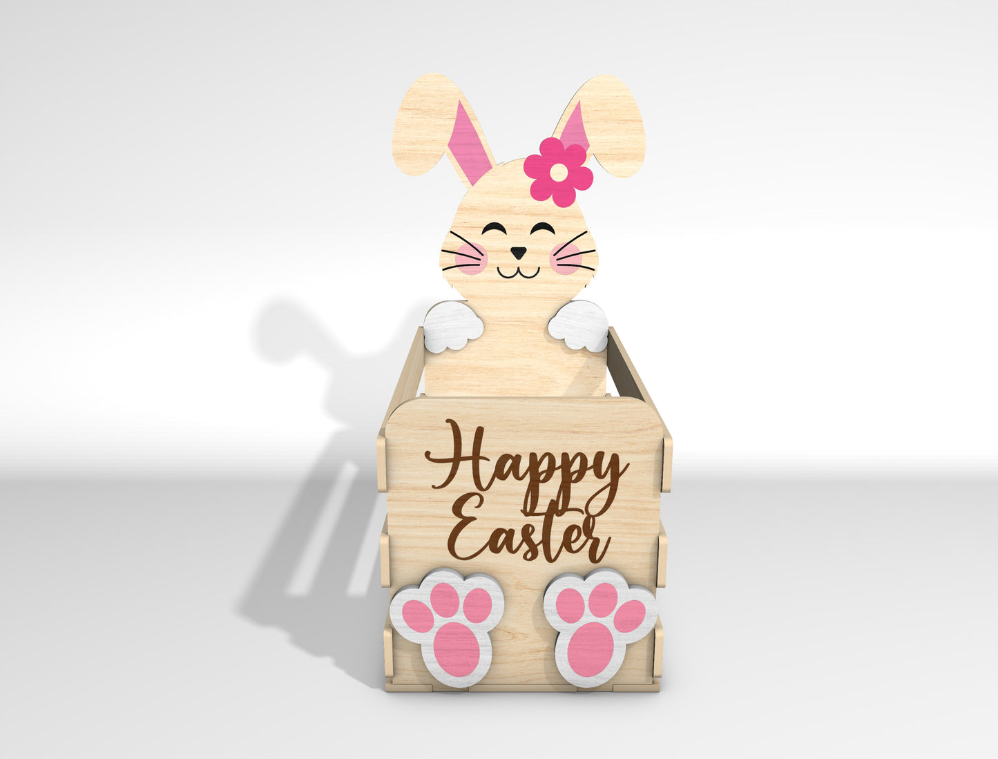 Personalized Bunny Basket Holder SVG Easter Wooden Crate for LightBurn and xTool