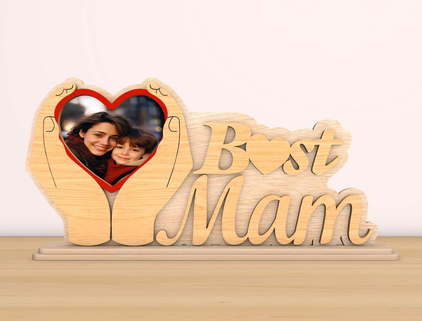 Best Mother Photo Frame Laser Cut File| Personalized Mom Name Decor | Heart Hands Wooden Sign | Glowforge, xTool, LightBurn etc.