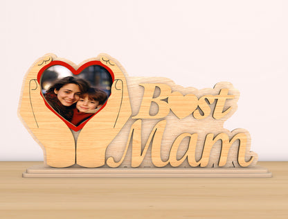 Best Mother Photo Frame Laser Cut File| Personalized Mom Name Decor | Heart Hands Wooden Sign | Glowforge, xTool, LightBurn etc.