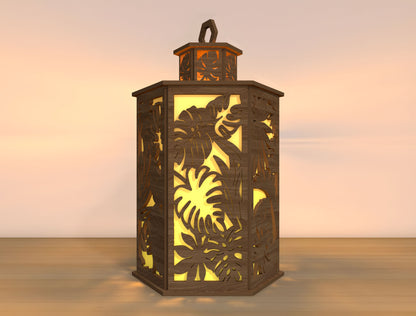 Tropical Leaf Lantern SVG Laser Cut File for LightBurn and Glowforge