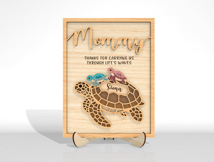 Personalized Mom Turtle Kids Name Sign SVG Laser Cut File for Glowforge and xTool