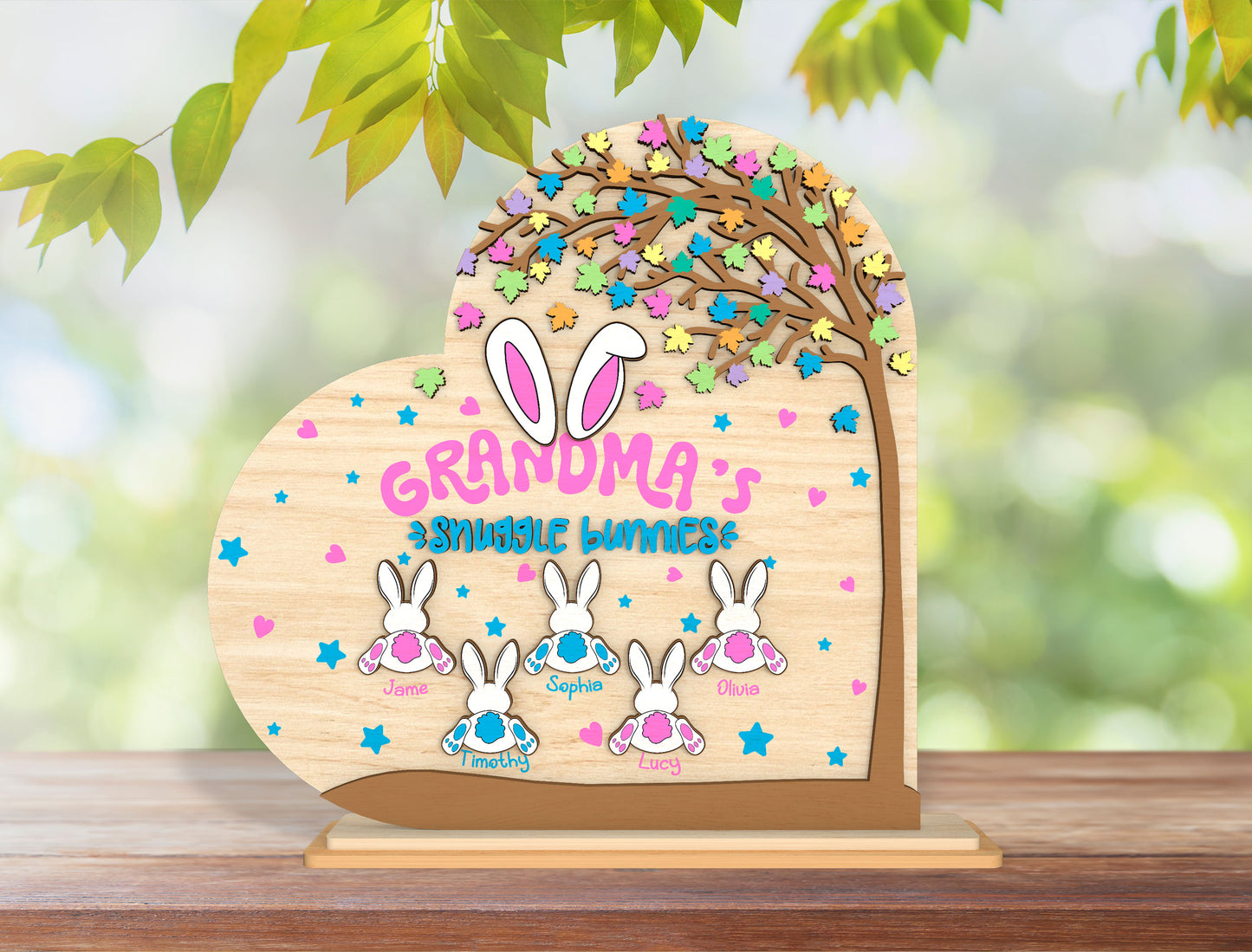 Grandma Easter Sign SVG Personalized Bunny Family Layered for LightBurn